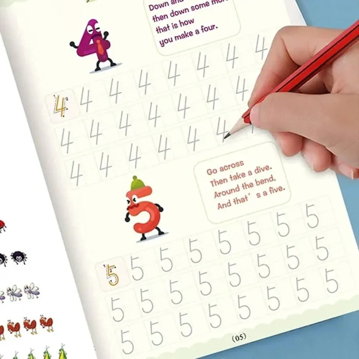 Kydoos Magic Practice Copybook Set - 4 Reusable Books with 15 Refills, 1 Pens & Grips Preschool Workbook for Number, Alphabet, Math & Drawing Tracing Early Learning & Handwriting Tool for Kids